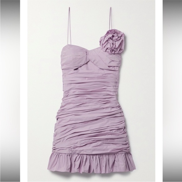 Loveshackfancy Jessilyn Mini Dress Ruched Poplin Rosette Ruffles Lavender 00 XXS - Picture 5 of 11